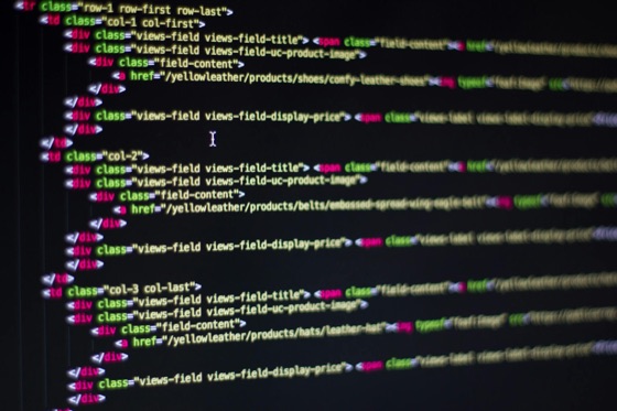 Close-up of HTML source code.